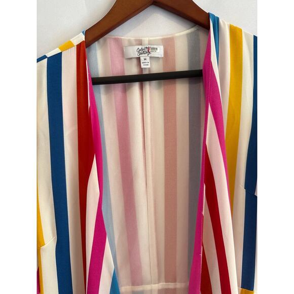 Women’s Color Me Courtney Taira Wrap Dress Multi Color Striped Maxi Sz M - Picture 3 of 4